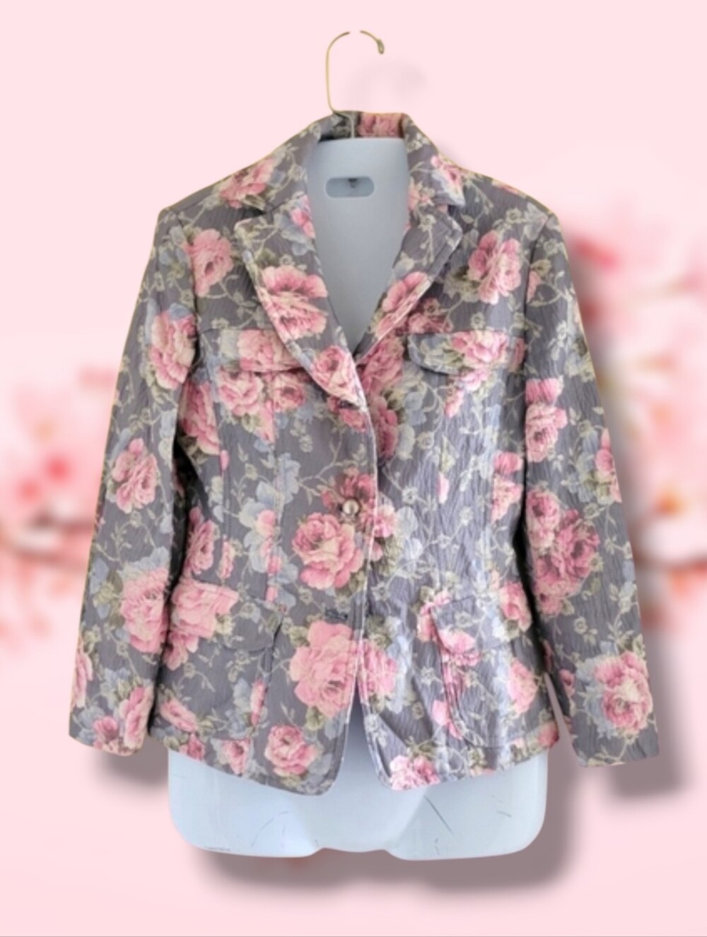Compagna | EUC Cute VTG Pink/Gray Floral Quilted Brocade Blazer (US S)